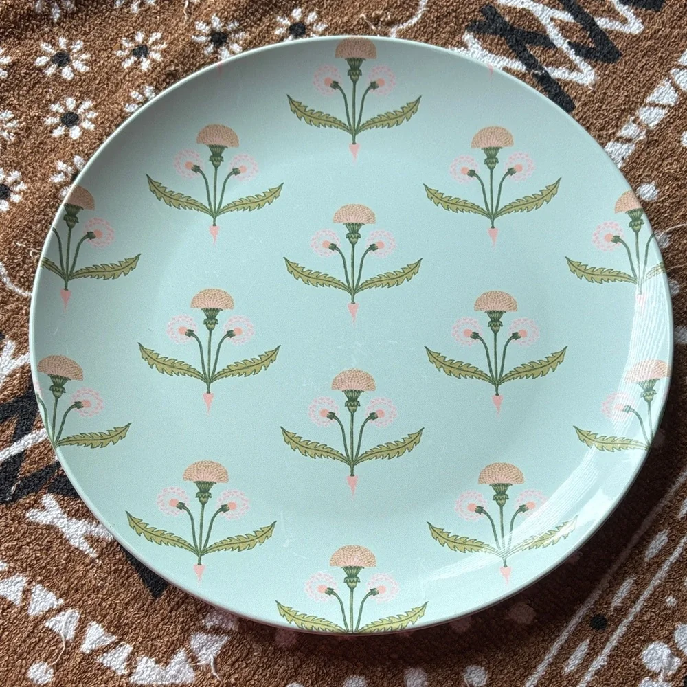 Floral Patterned Melamine Dinner Plate - Green and Pink
